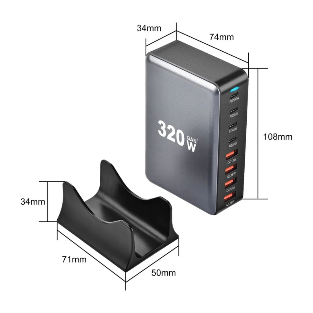 Caricabatterie USB-C GaN a 8 porte da 320 W